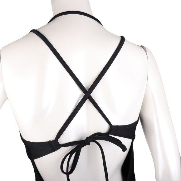 Time & Tru Open Back Swimsuit One Piece BathingSuit Halter Ruched Bust Black NEW - Picture 3 of 6